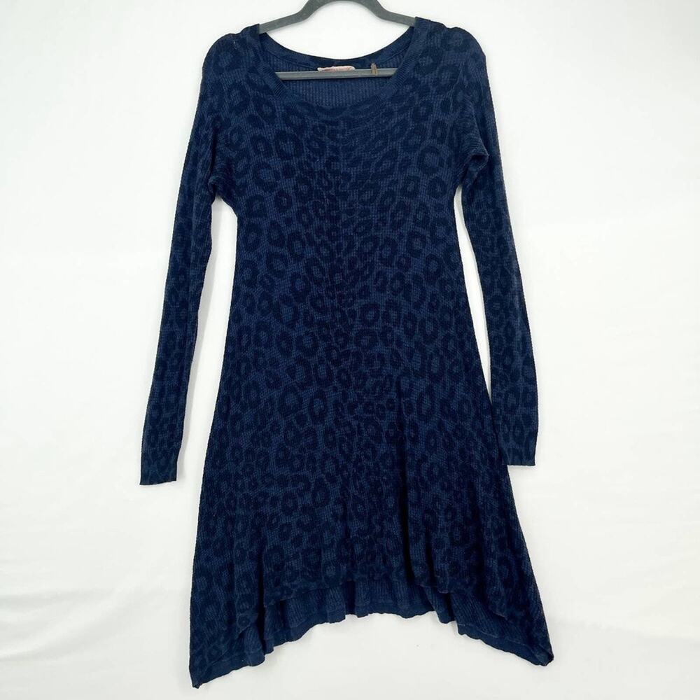 Rebecca Taylor Waffle Knit Leopard Print Blue Long Mini Dress Size Small